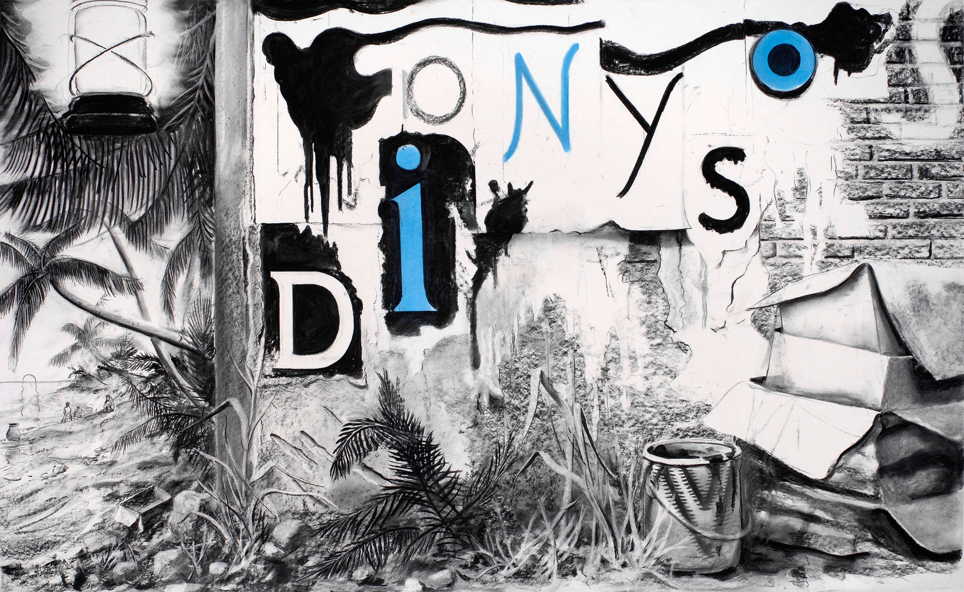 Dionysos, 2009<br>120x200cm<br>charcoal on paper