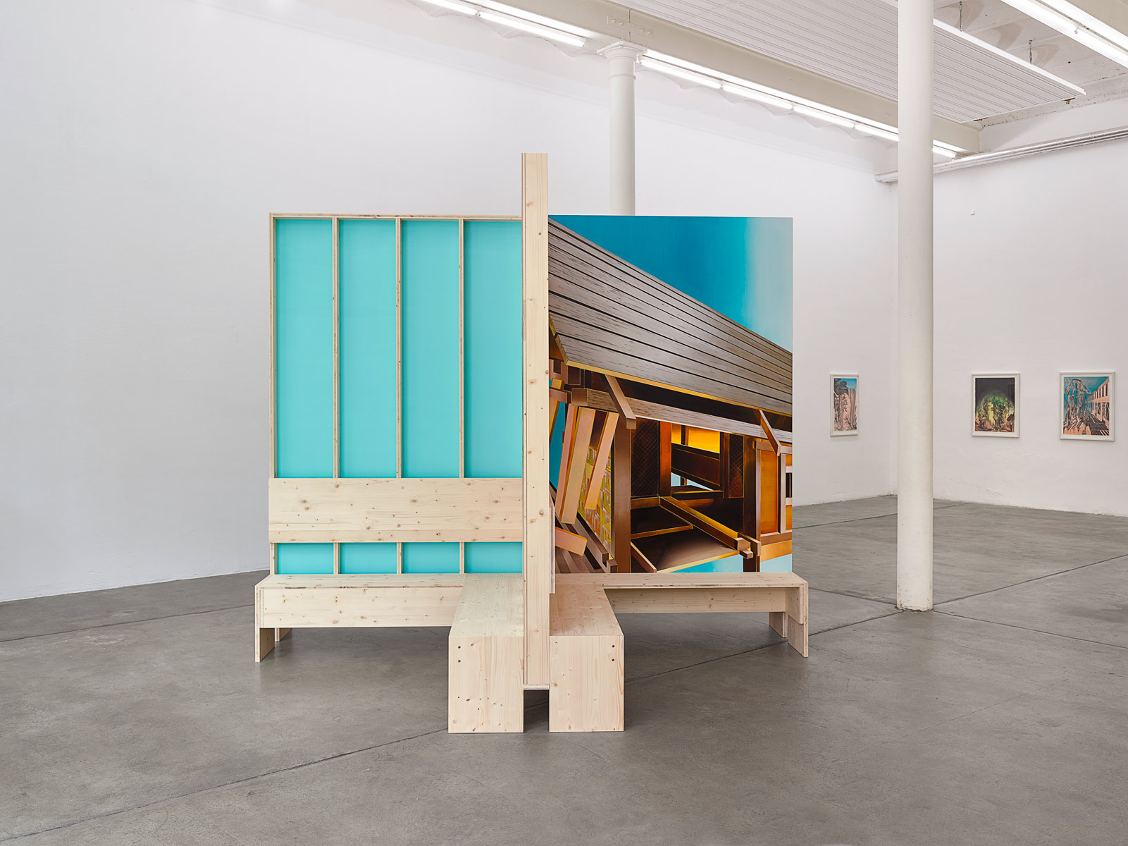 BENCH, 2015<br>Construction: Laminated wood/Painting: Acrylic on mdf<br>270x329x329cm