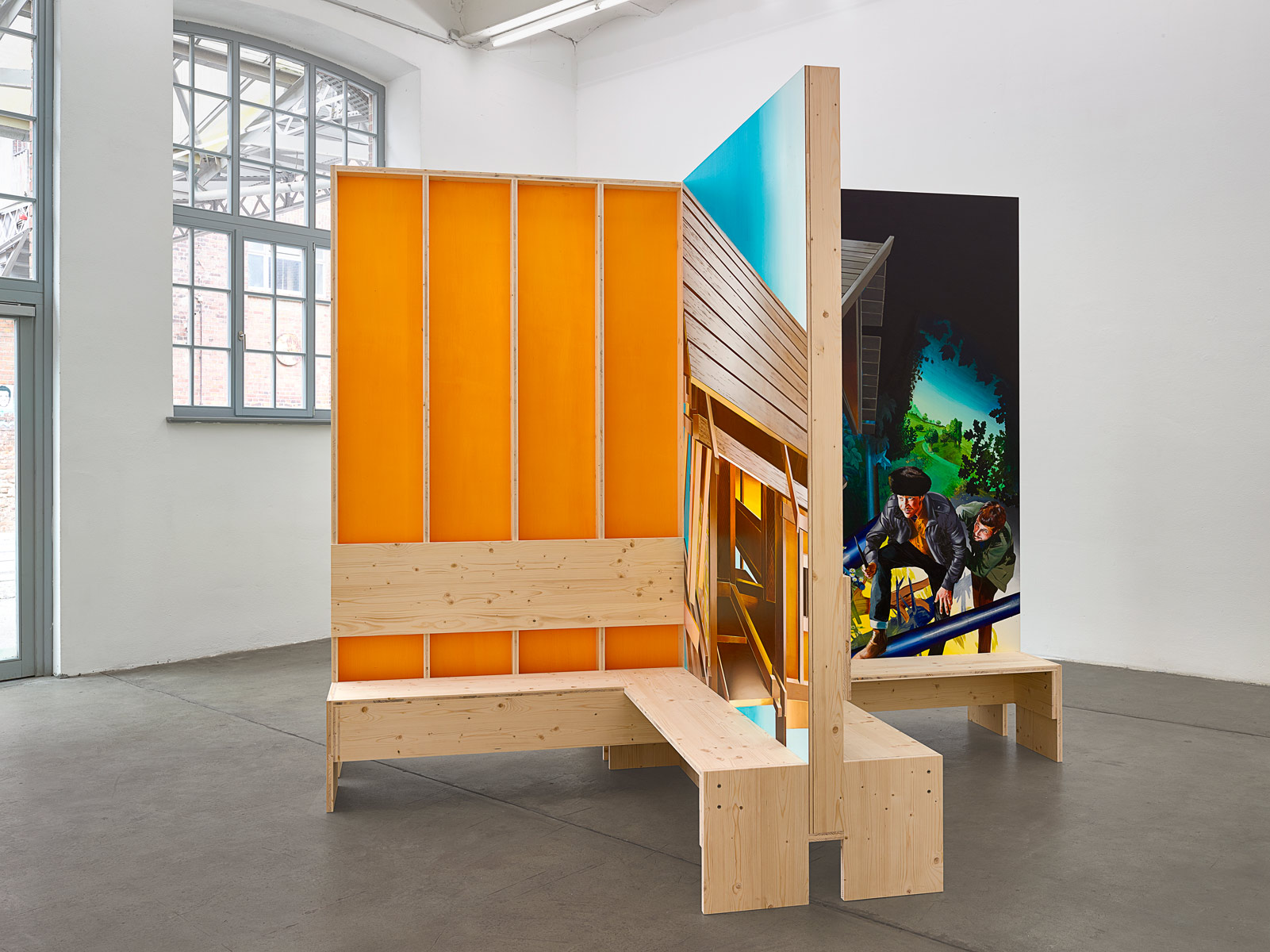 BENCH, 2015<br>Construction: Laminated wood/Painting: Acrylic on mdf<br>270x329x329cm