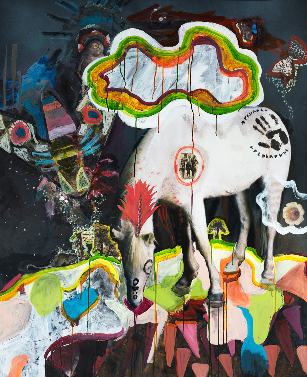 Domino, 2014<br>photograph/collage, painted<br>156x125cm