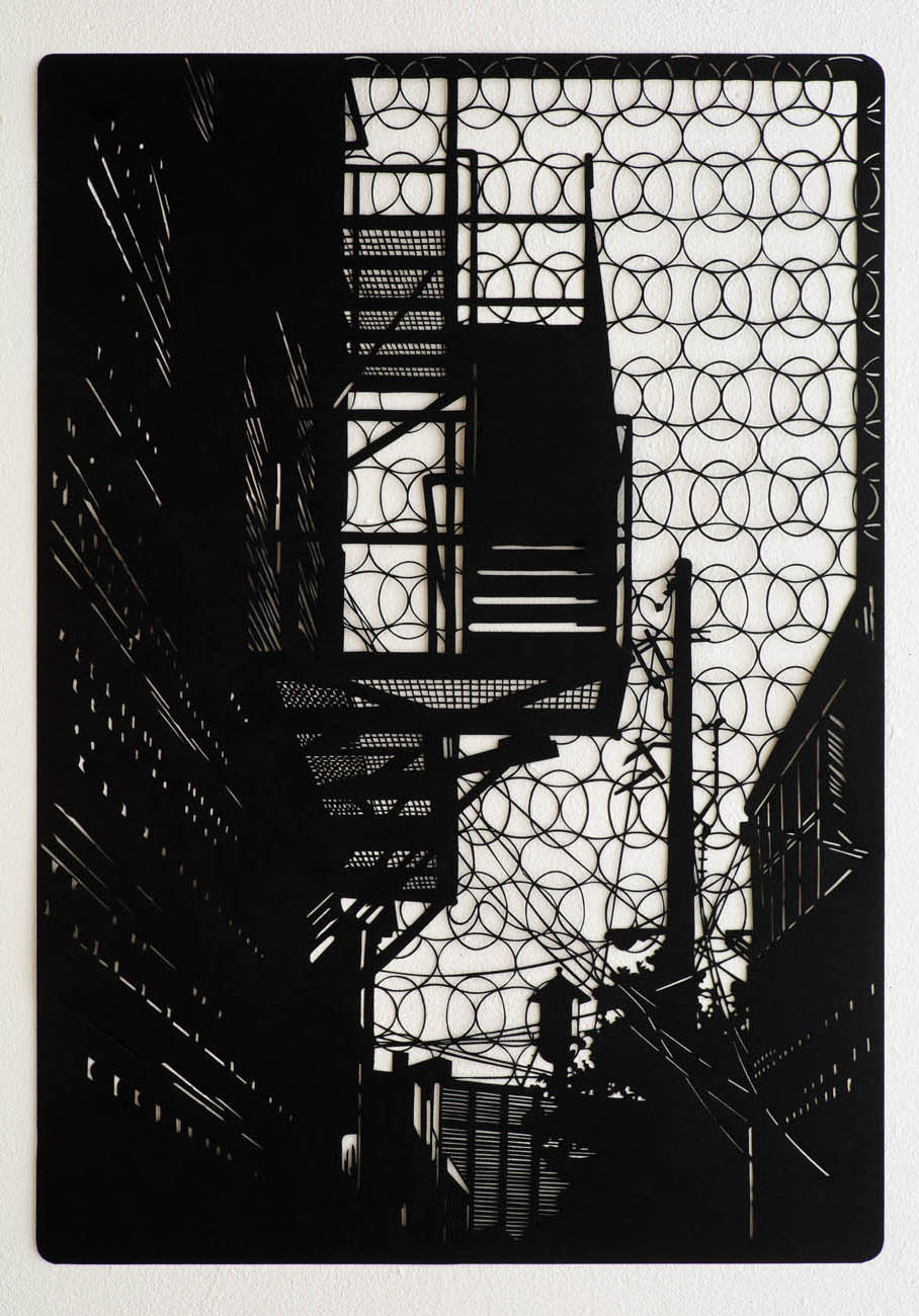 Behind the Houses II, 2019<br>paper cut<br>100x70cm