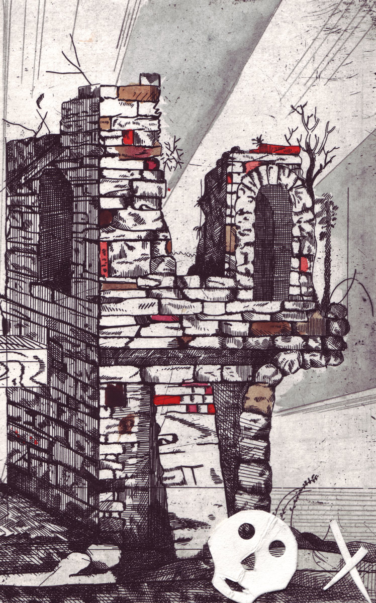 ohne Titel (Ruine), 2008<br>29,5x14,5cm<br>Mischtechnik auf Papier